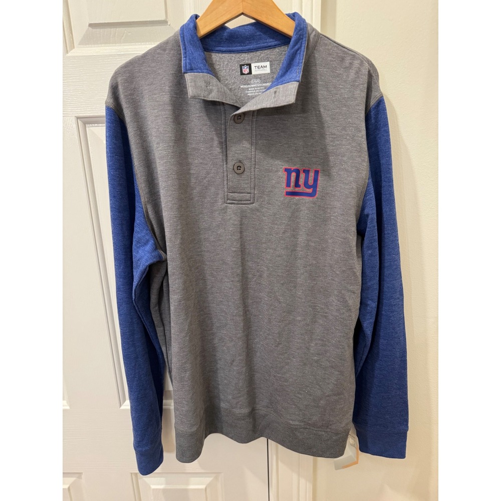 NFL Team Apparel New York Giants Mens Large Grey Blue Button Pullover Sweatshirt